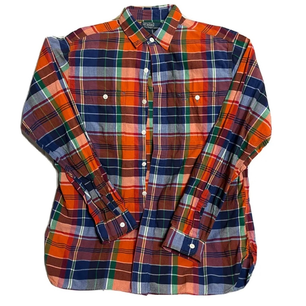 Vintage Polo Ralph Lauren Mens Multicolored Plaid Flannel Shirt Size Large